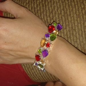 Adjustable Womens Multicolor Jeweled Clasp Braclet
